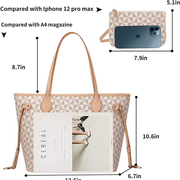 Geometric Patterned Tote Bag - Cream and Tan - Picture 4 of 5